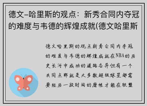 德文-哈里斯的观点：新秀合同内夺冠的难度与韦德的辉煌成就(德文哈里斯巅峰)