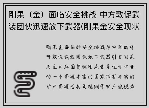 刚果（金）面临安全挑战 中方敦促武装团伙迅速放下武器(刚果金安全现状)