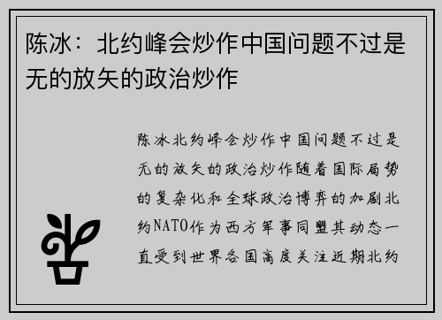 陈冰：北约峰会炒作中国问题不过是无的放矢的政治炒作