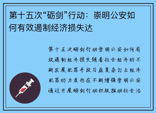 第十五次“砺剑”行动：崇明公安如何有效遏制经济损失达