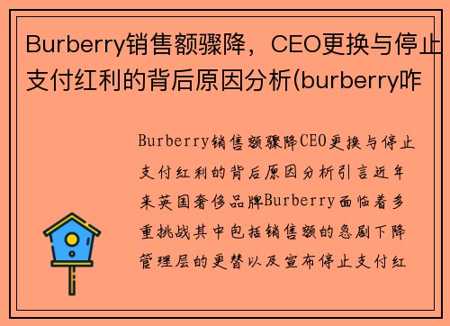 Burberry销售额骤降，CEO更换与停止支付红利的背后原因分析(burberry咋了)