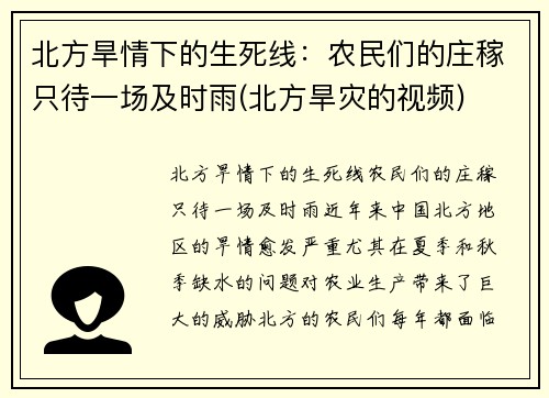 北方旱情下的生死线：农民们的庄稼只待一场及时雨(北方旱灾的视频)