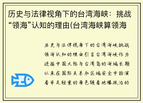 历史与法律视角下的台湾海峡：挑战“领海”认知的理由(台湾海峡算领海吗)
